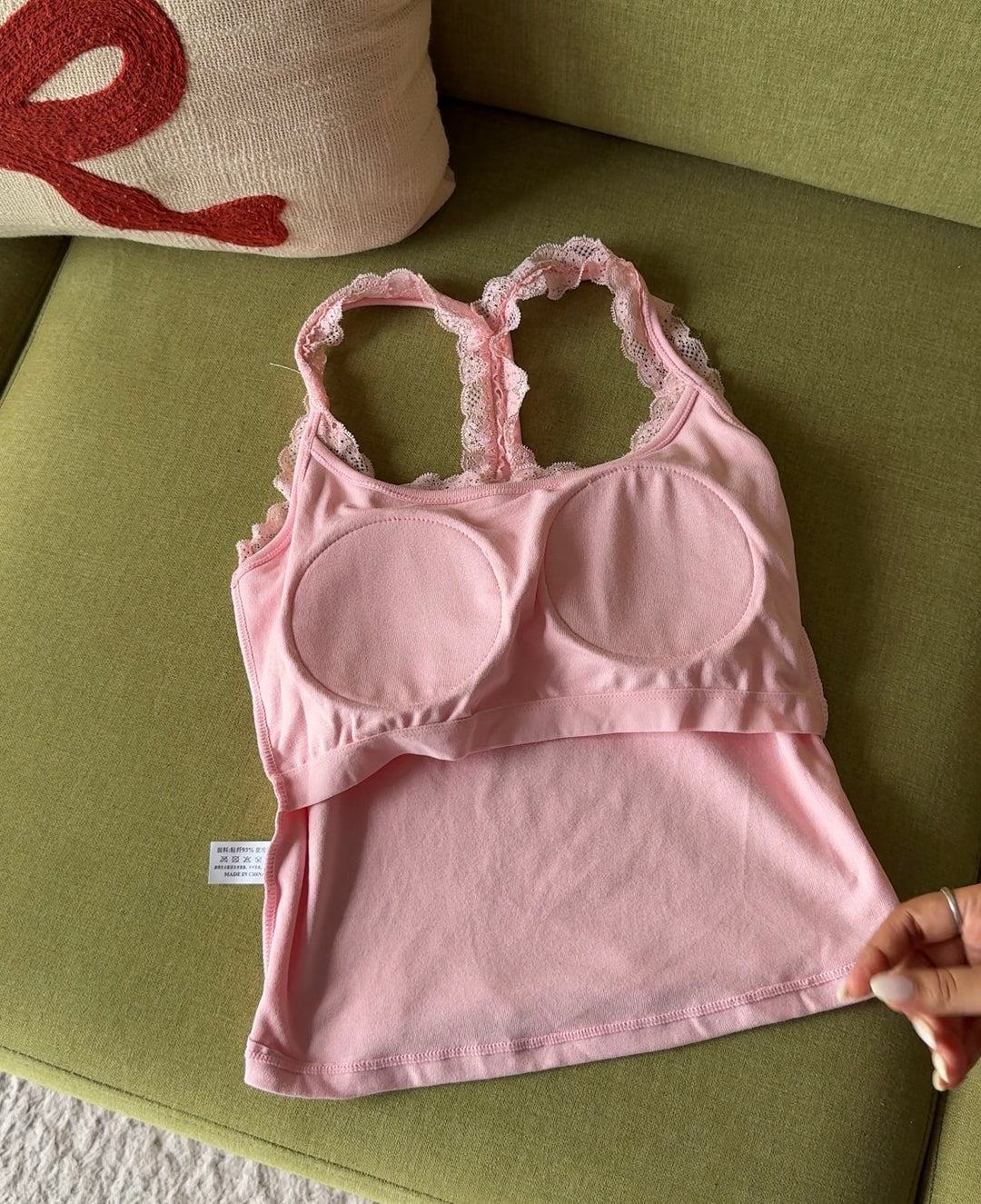 Bagel lace t-back built in bra top