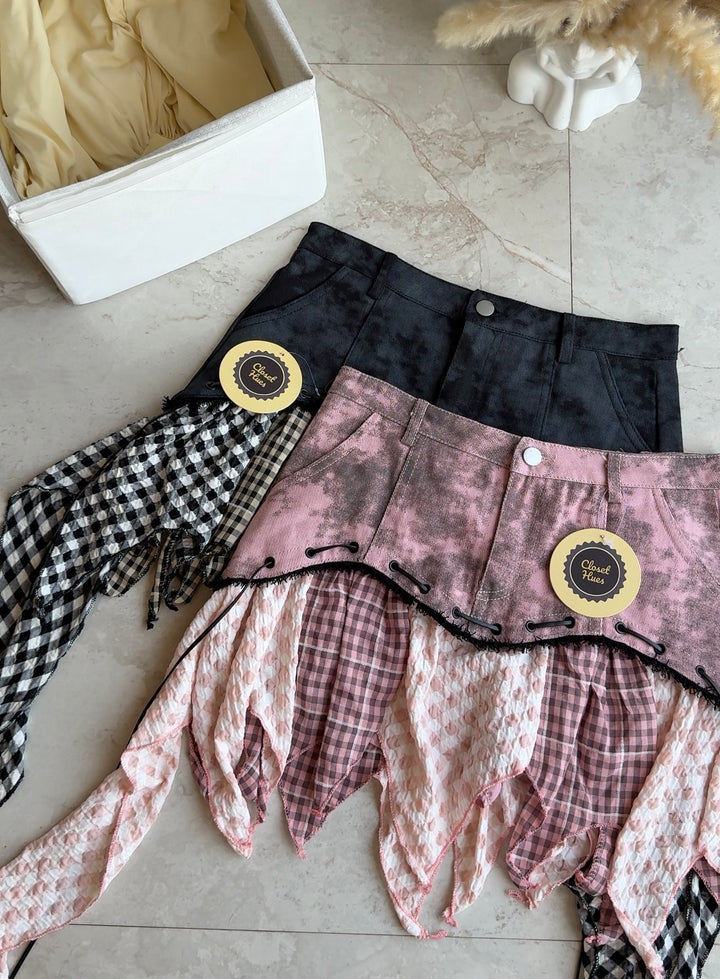 Baddie chequered denim skirt