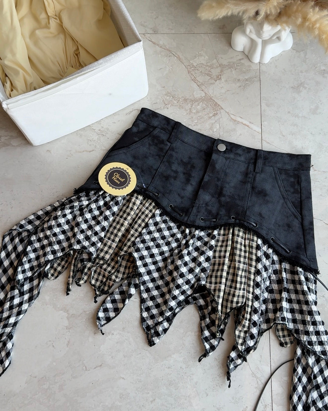 Baddie chequered denim skirt
