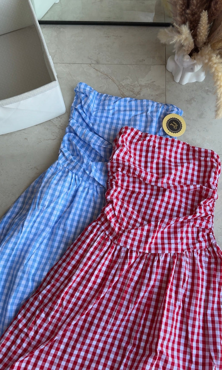 Pecan chequered tube Midi-dress