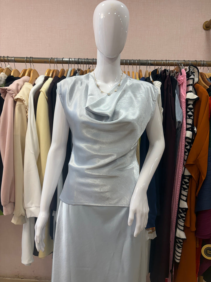 Paisley coord set with cowl neck top