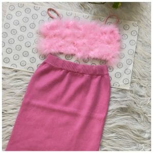 Madonna fur top and knit skirt top